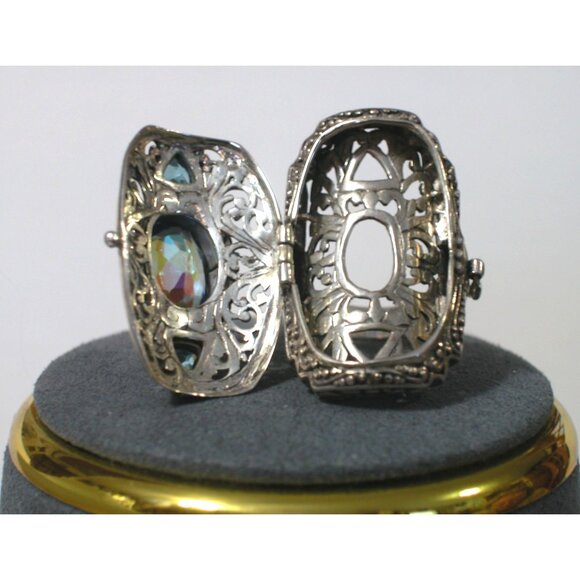 SARADA STERLING SILVER MYSTIC TOPAZ DOTS FILIGEE POISON RING - Picture 2 of 5